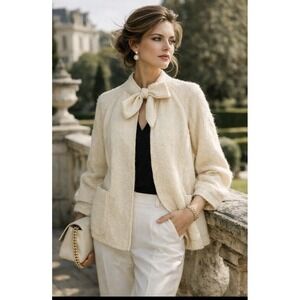 Windsmoor Wool Blend Textured Bow Tie Jacket Coat 12 US 10 Old Money England Vtg